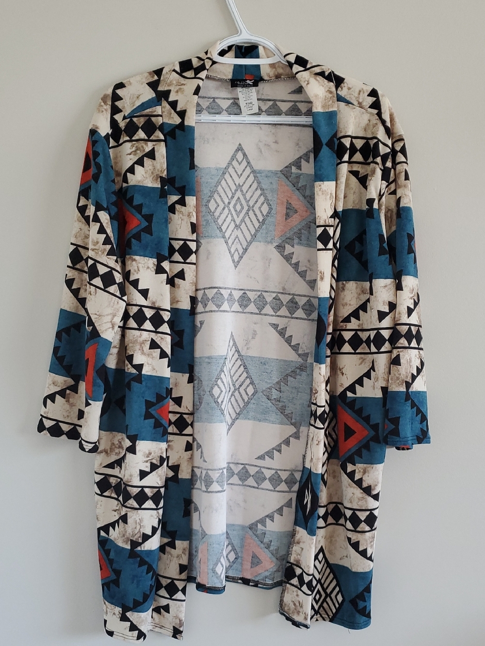 J&J L Fashion Aztec Print Open Front Kimono Cardigan Sz L Western Rodeo Horses
